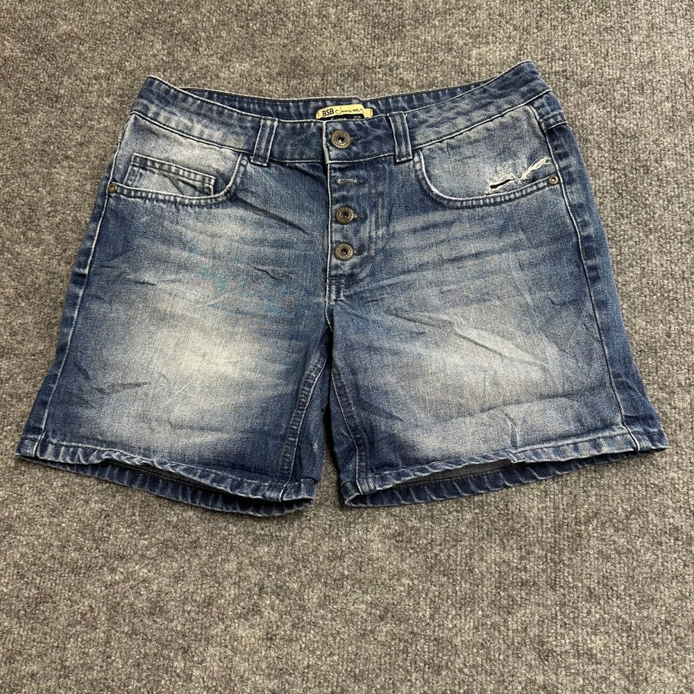 BSB Jeans Shorts Womens Size 27 Blue Distressed Denim Button Fly Casual Summer